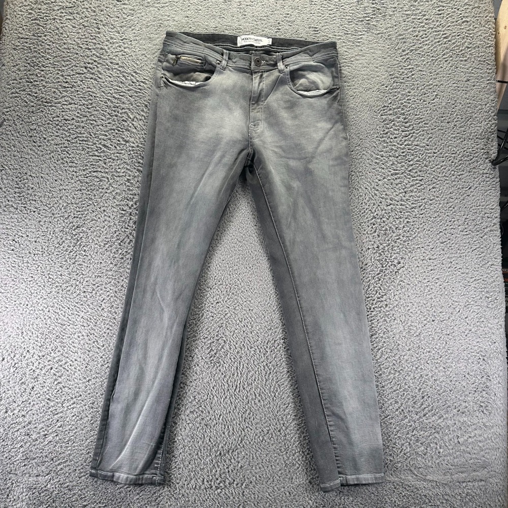 Modern Culture Jeans Men 36x32 Gray Cotton Denim Straight Faded Workwear Stretch